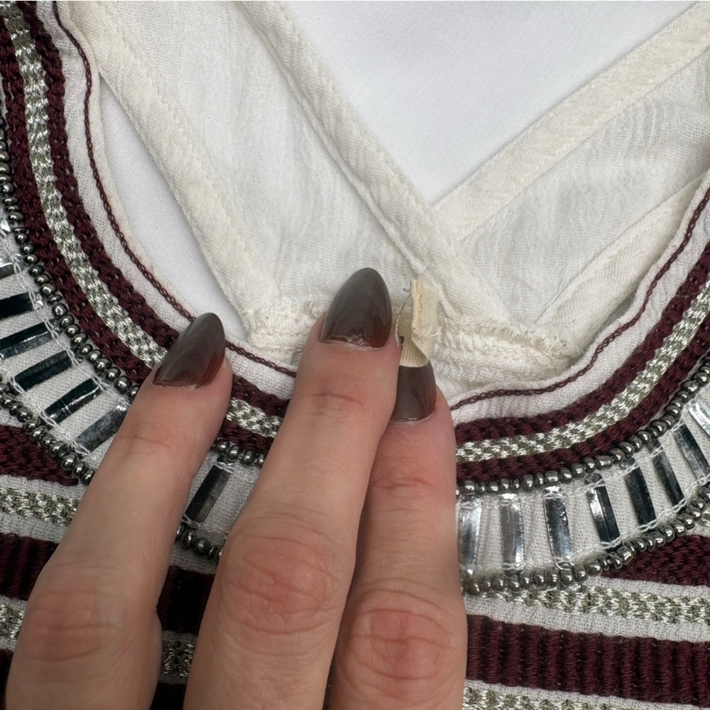 Hollister Ivory Halter Tank with Burgundy Embroidered Yoke - Picture 8 of 12